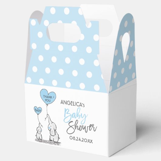 Blue White Polka Dot Elephant Boy Baby shower Bedankdoosjes (Geopend)