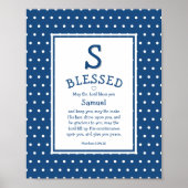Blue White Polka Dot Name Baby Blessing Nursery Poster (Voorkant)