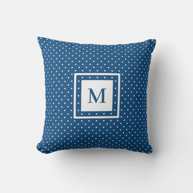 Blue White Polka Dot Pattern met Modern Monogram Kussen (Voorkant)