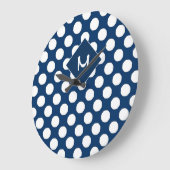 Blue White Polka Dot Pattern Monogram Grote Klok (Hoek)