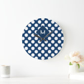 Blue White Polka Dot Pattern Monogram Grote Klok (Huis)