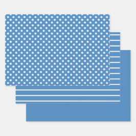 Blue White Polka Dot Stripes Inpakpapier Vel