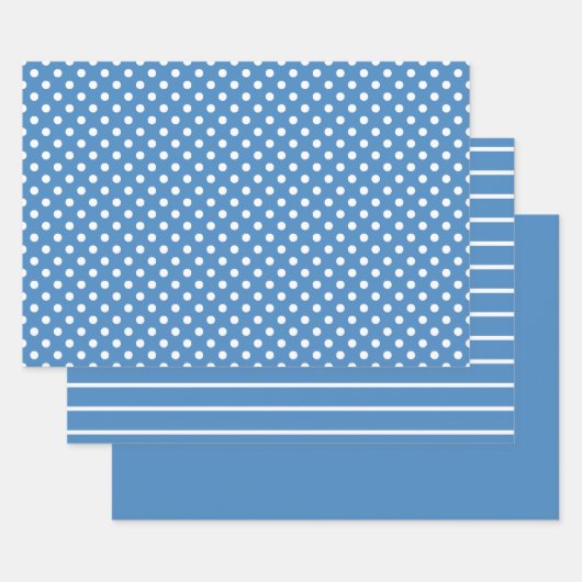 Blue White Polka Dot Stripes Inpakpapier Vel (Set)