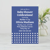 Blue White Polka Dots Baby shower Kaart (Staand voorkant)