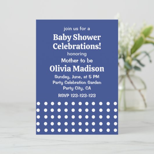 Blue White Polka Dots Baby shower Kaart (Staand voorkant)