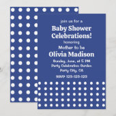 Blue White Polka Dots Baby shower Kaart (Voorkant / Achterkant)
