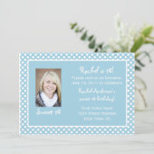 Blue White Polka Dots Sweet 16 Birthday Invitation Kaart (Staand voorkant)