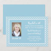 Blue White Polka Dots Sweet 16 Birthday Invitation Kaart (Voorkant / Achterkant)
