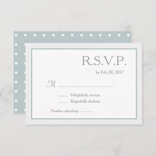 Blue White Polka Dots Wedding RSVP Kaart (Voorkant / Achterkant)