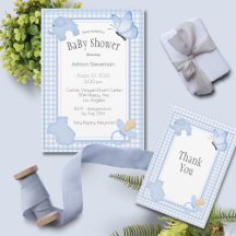 Blue White Pset Gingham Boy Baby shower