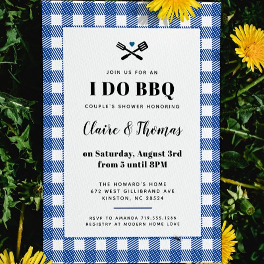 Blue White Pset I Do BBQ Invitation Kaart
