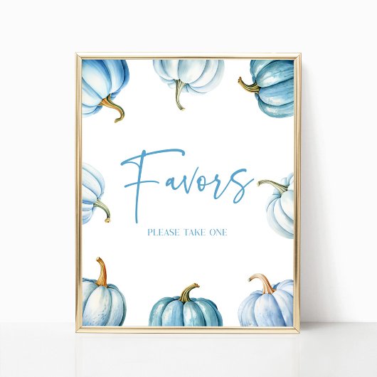 Blue White Pumpkin Herfst Autumn Party Favorieten Poster