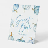Blue White Pumpkin Herfst Herfst Gastboek Reclamebord Met Voetstuk (Voorkant)
