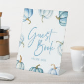 Blue White Pumpkin Herfst Herfst Gastboek Reclamebord Met Voetstuk (Insitu)