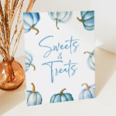 Blue White Pumpkin Herfst snoep en lekkernijen Reclamebord Met Voetstuk