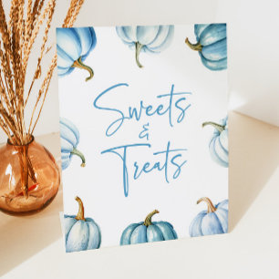 Blue White Pumpkin Herfst snoep en lekkernijen Reclamebord Met Voetstuk