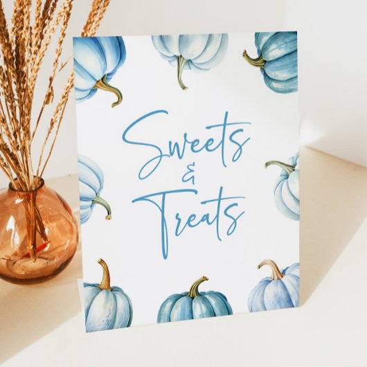 Blue White Pumpkin Herfst snoep en lekkernijen Reclamebord Met Voetstuk