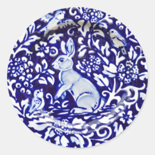 Blue White Rabbit Bird Floral Sticker Dedham Navy