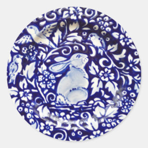 Blue White Rabbit Bird Floral Sticker Dedham Navy