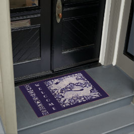 Blue White Rabbit Bunny Welcome Tegel Art Large Deurmat