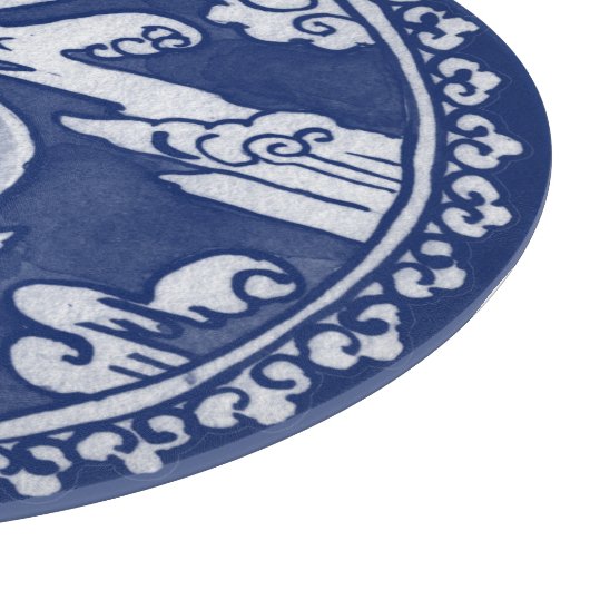 Blue White Rabbit Clouds Moon Antiek Chinoiserie Snijplank (Hoek)