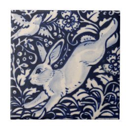 Blue White Rabbit Floral Bird Chinoiserie Cobalt Tegeltje