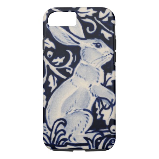Blue White Rabbit Floral Chinoiserie Cobalt Navy Case-Mate iPhone Case (Achterkant)