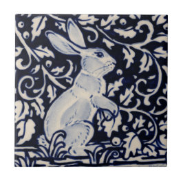 Blue White Rabbit Floral Vine Chinoiserie Cobalt Tegeltje