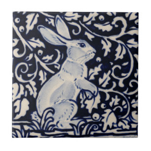 Blue White Rabbit Floral Vine Chinoiserie Cobalt Tegeltje