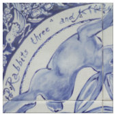 Blue White Rabbit Hare Bird Trio Medallion Fabric Stof (Close Up)