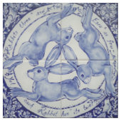 Blue White Rabbit Hare Bird Trio Medallion Fabric Stof (Swatch)