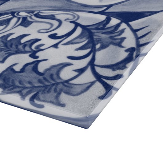 Blue White Rabbit Hare Tiled Chinoiserie Floral Snijplank (Hoek)