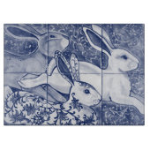 Blue White Rabbit Hare Tiled Chinoiserie Floral Snijplank (Voorkant)