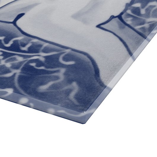 Blue White Rabbit Hare Tiled Chinoiserie Floral Snijplank (Hoek)