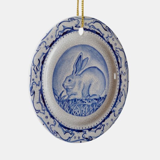 Blue & White Rabbit Pottery Dedham Delft Custom Ce Keramisch Ornament (Rechts)