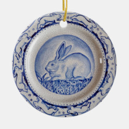 Blue & White Rabbit Pottery Dedham Delft Custom Ce Keramisch Ornament