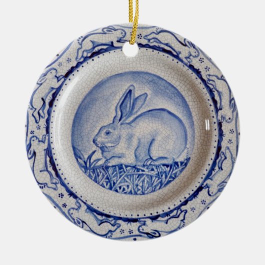 Blue & White Rabbit Pottery Dedham Delft Custom Ce Keramisch Ornament (Voorkant)