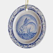 Blue & White Rabbit Pottery Dedham Delft Custom Ce Keramisch Ornament (Links)