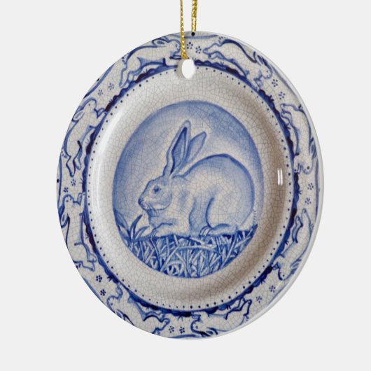 Blue & White Rabbit Pottery Dedham Delft Custom Ce Keramisch Ornament (Links)