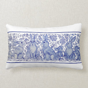 Blue & White Rabbit Woodland Bunny Delft Dedham Kussen