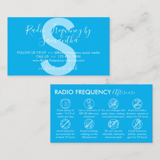 Blue White Radio Frequency Skin Tighten Aftercare Visitekaartje (Voorkant / Achterkant)