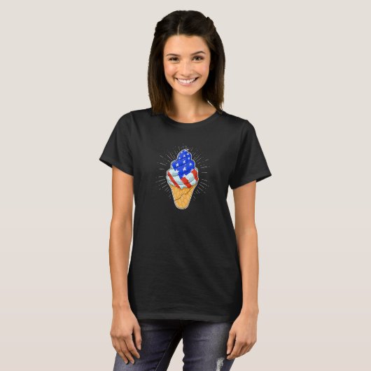 Blue White Red Ice Cream Cone 4 juli onafhankelijk T-shirt (Voorkant volledig)