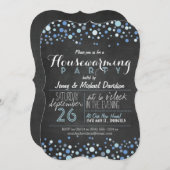 Blue & White Retro Chalkboard Housewarming Party Kaart (Voorkant / Achterkant)