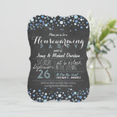 Blue & White Retro Chalkboard Housewarming Party Kaart (Staand voorkant)