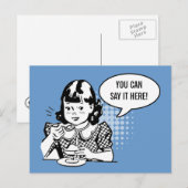 Blue White Retro Girl Eating Ice Cream Fun Card Briefkaart (Voorkant / Achterkant)