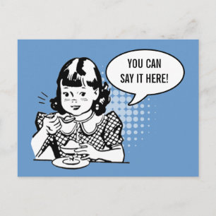 Blue White Retro Girl Eating Ice Cream Fun Card Briefkaart