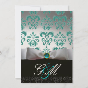 BLUE WHITE RIBBON BLACK DAMASK MONOGRAM Champagne Kaart