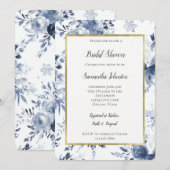 Blue White Romantic Floral Bridal Shower   Kaart (Voorkant / Achterkant)