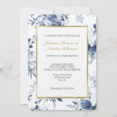 Blue White Romantic Floral Wedding Kaart (Voorkant)