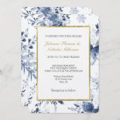 Blue White Romantic Floral Wedding Kaart (Voorkant / Achterkant)